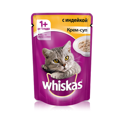 Whiskas для кошек крем-суп с индейкой 85 гр.